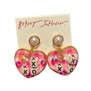 💖 XO Heart Statement Earrings – Y2K Retro Vibes with Pearls & Plaid 💖